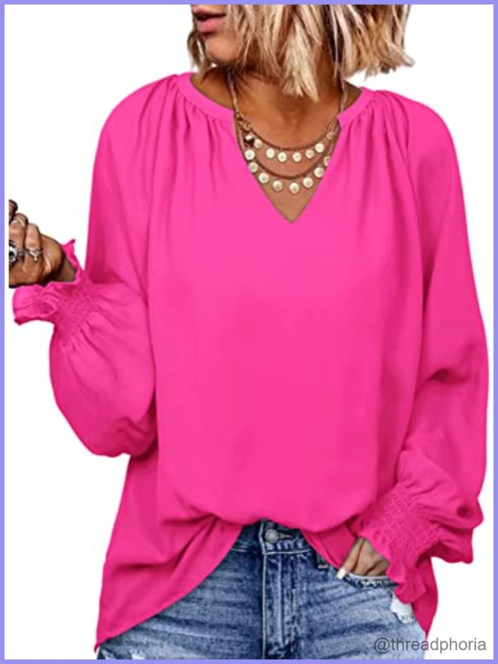 Women's Dokotoo Blouse V-Neck Long Sleeve Tunic Top Loose Fit Flowy Office Wear